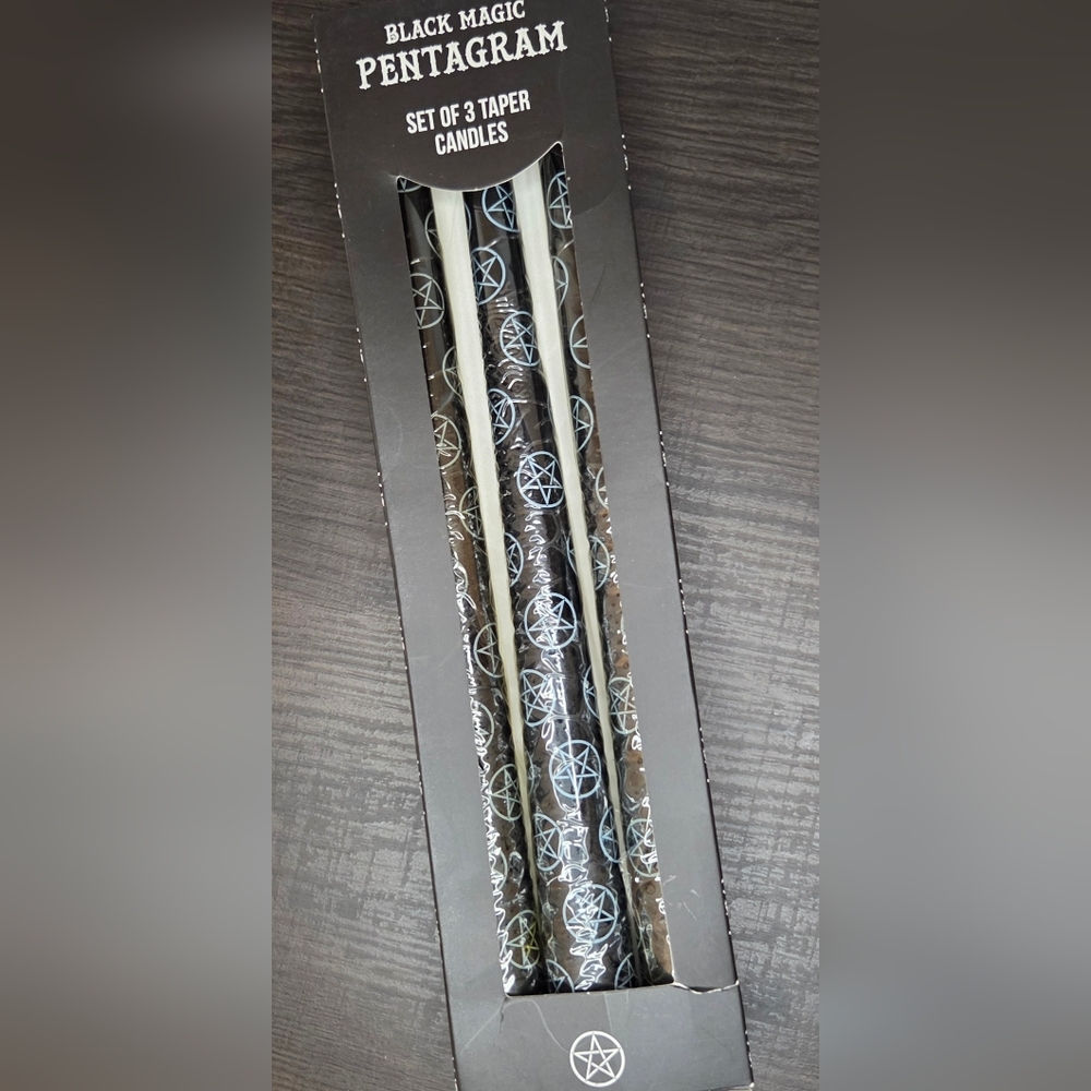 Black Magic Pentagram Taper Candles Set of 3 Gothic Witch Decor NIB